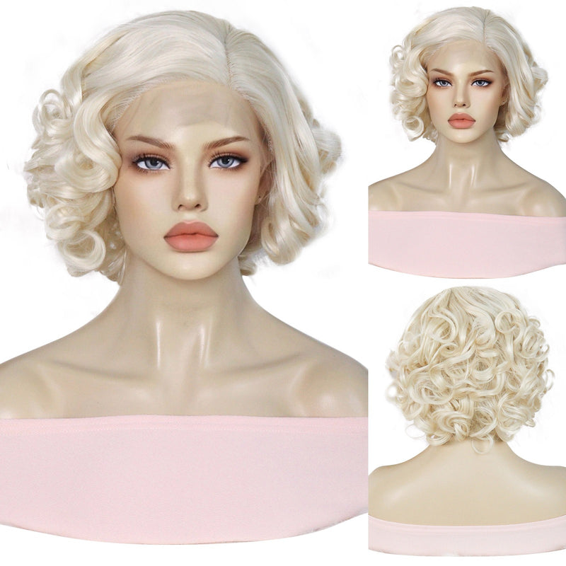 13*1 lace front wig synthetic human hair HD high quality hair cheap price Monroe blonde curly hair | G1707388