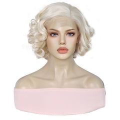 13*1 lace front wig synthetic human hair HD high quality hair cheap price Monroe blonde curly hair | G1707388