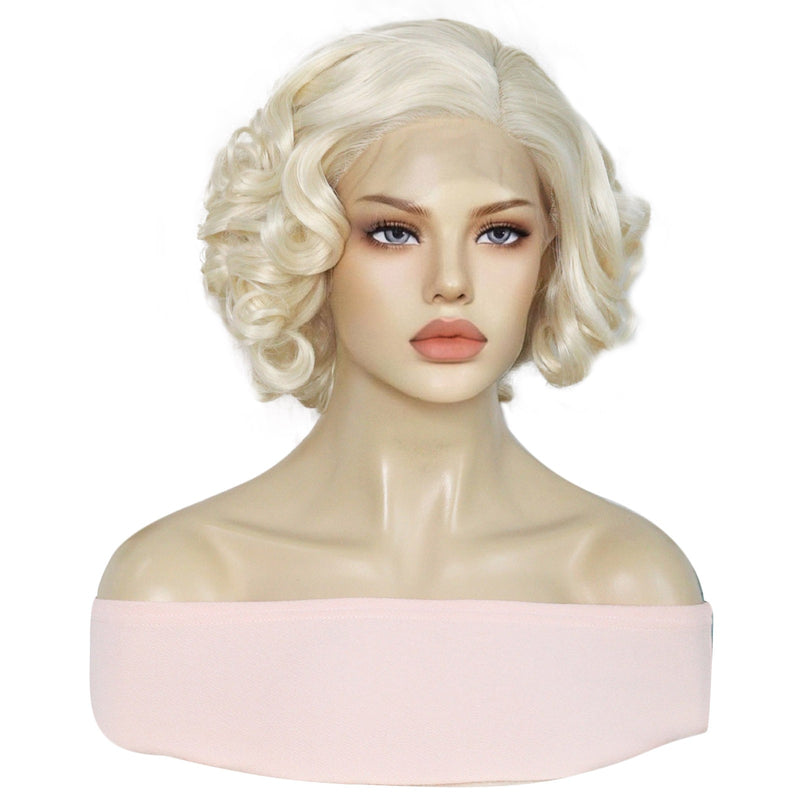 13*1 lace front wig synthetic human hair HD high quality hair cheap price Monroe blonde curly hair | G1707388