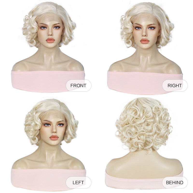 13*1 lace front wig synthetic human hair HD high quality hair cheap price Monroe blonde curly hair | G1707388