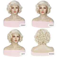 13*1 lace front wig synthetic human hair HD high quality hair cheap price Monroe blonde curly hair | G1707388