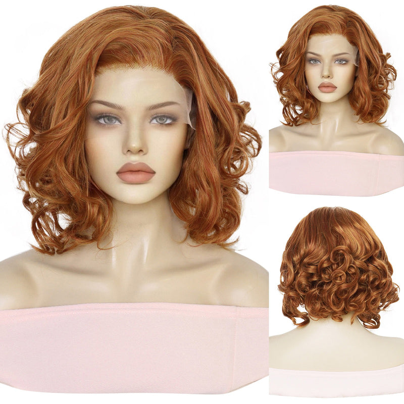 13*2 lace front wig synthetic human hair HD lace 12inch short length natural curly for women| G1707507