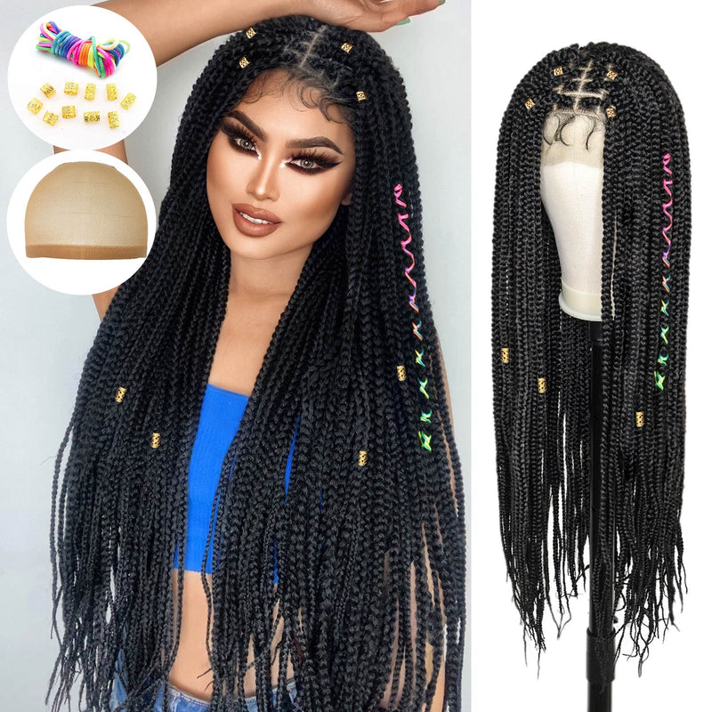 10*5 synthetic super long 1B# Black Braided lace front wig for black women popular new arrive &1pc wigcap | G1905407