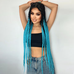 synthetic long braided wig gradient black blue full lace wig heat resistant for black women &1PC wigcap | G1905451