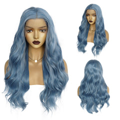 13*3 synthetic lace front wig middle parted hairstyle blue body wave hair for women &1pc wigcap | G1905462