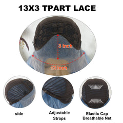 13*3 synthetic lace front wig middle parted hairstyle blue body wave hair for women &1pc wigcap | G1905462