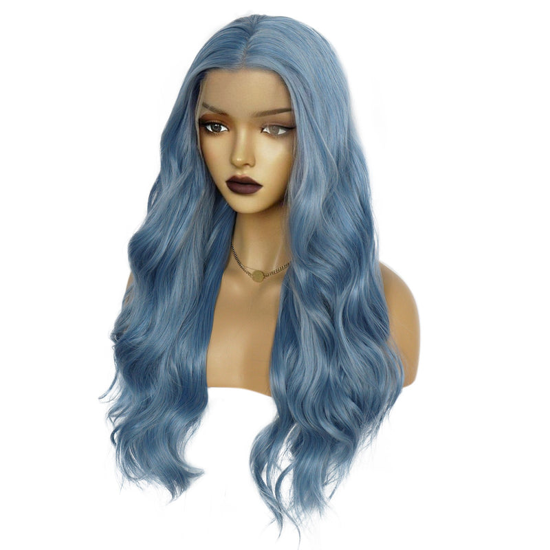 13*3 synthetic lace front wig middle parted hairstyle blue body wave hair for women &1pc wigcap | G1905462