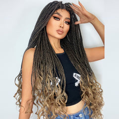 10*5 super long brown braided lace front wig with curly end for black women and 1 pc wigcap| G1905545