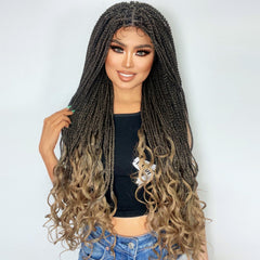 10*5 super long brown braided lace front wig with curly end for black women and 1 pc wigcap| G1905545