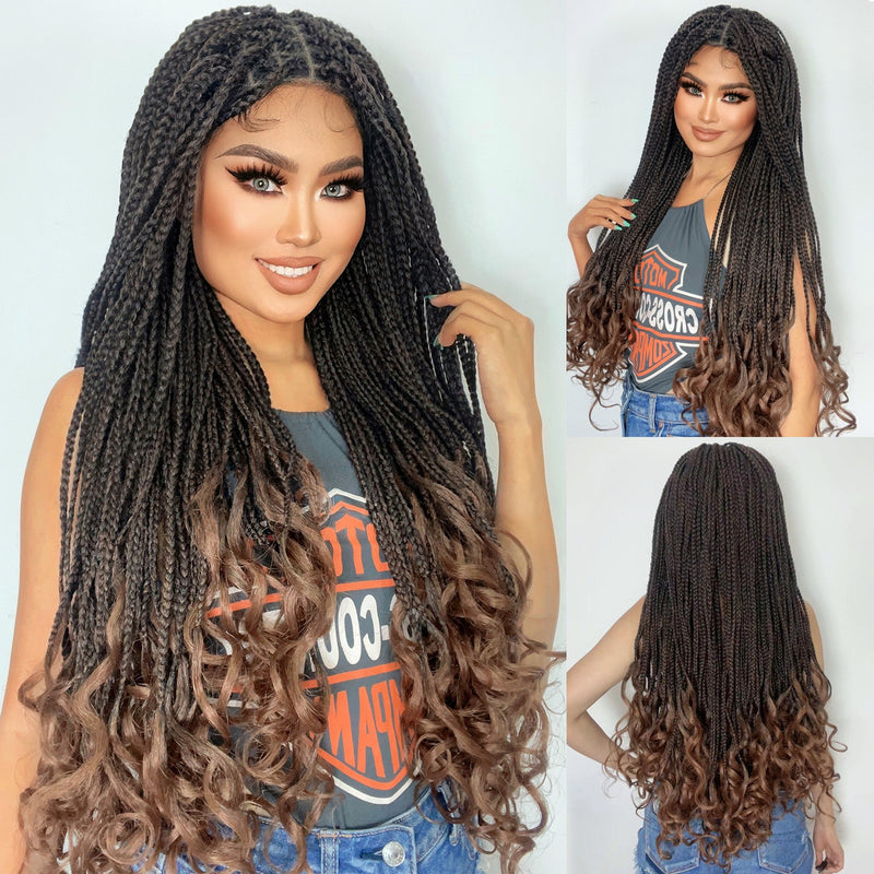 10*5 synthetic lace front wig 34inch ling 1B730 Black and brown braided wig with 1pc wigcap | G1905546