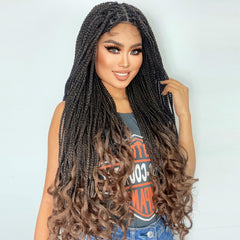 10*5 synthetic lace front wig 34inch ling 1B730 Black and brown braided wig with 1pc wigcap | G1905546