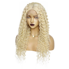 13*6 lace front wig synthetic human hair 613# blonde natural curly 28inch long wig for women &1pc wigcap | G1905791