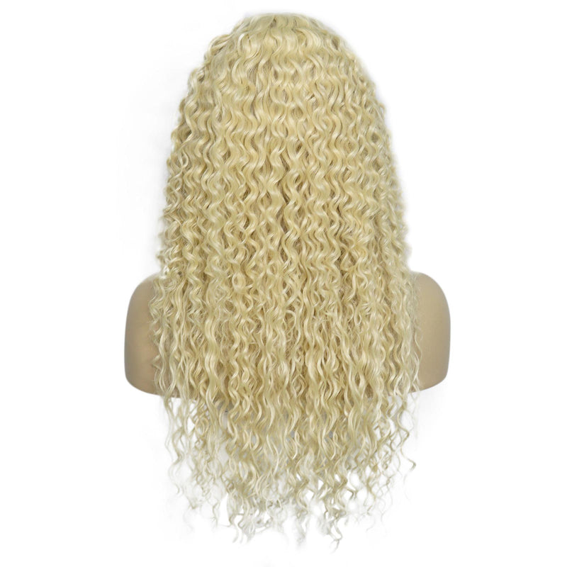 13*6 lace front wig synthetic human hair 613# blonde natural curly 28inch long wig for women &1pc wigcap | G1905791