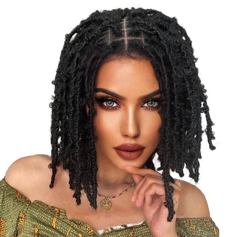 Anogol 10*5 medium length butterfly 1B# black braided lace front wig with baby hair for women |G1905560