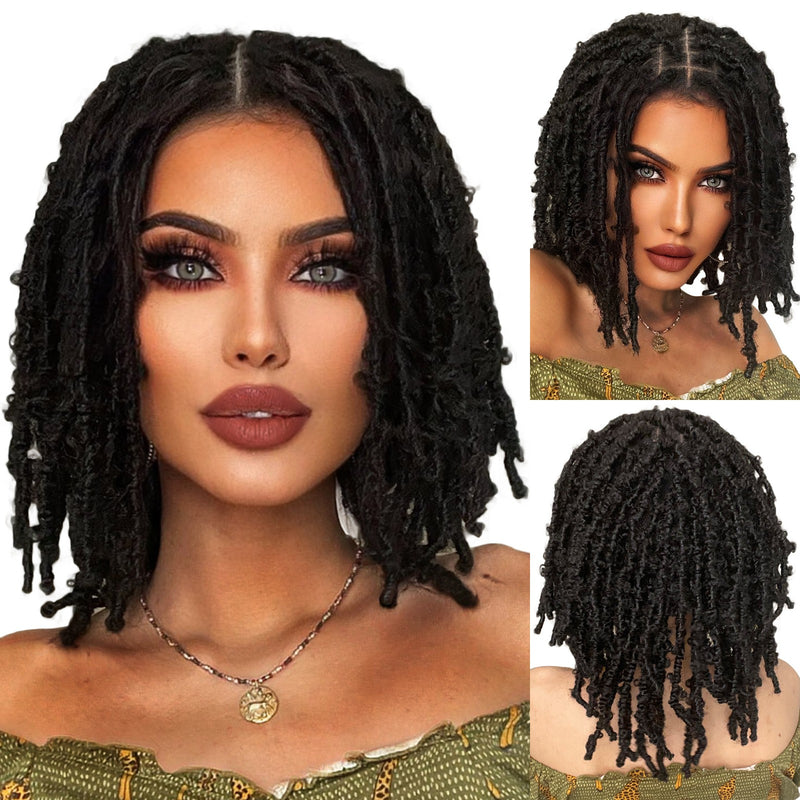 Anogol 10*5 medium length butterfly 1B# black braided lace front wig with baby hair for women |G1905560