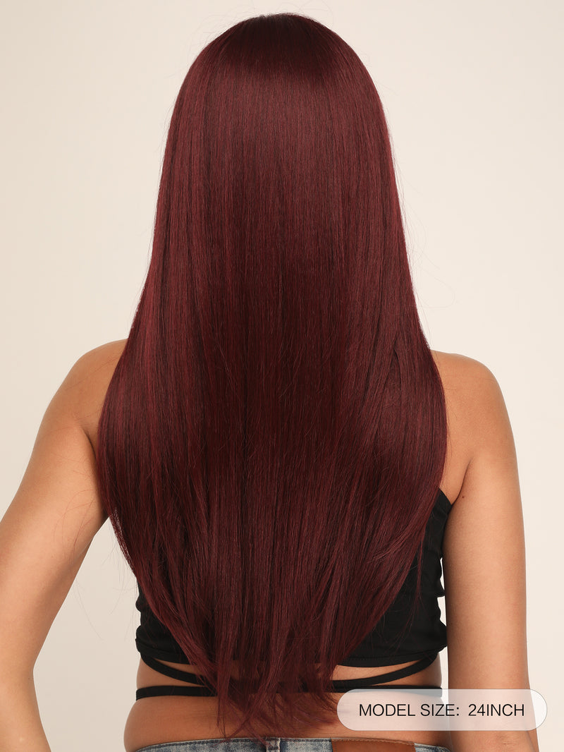 Long Straight Wine Red Synthetic Wig with Bangs | DM1810886 - Anogol