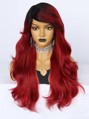 24 inch Wavy 2 Tone Black Ombre Red Synthetic Wigs | FU2031725 - Anogol