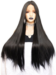 13*1 Long Straight Black Synthetic Lace Front Wig | Z1611127C - Anogol