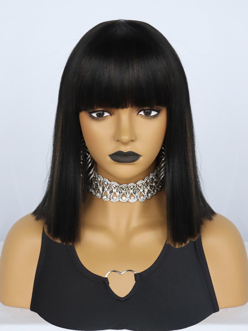 12 inch Short 2 Tone Black and Brown Bob Synthetic Wigs | FU2031737 - Anogol