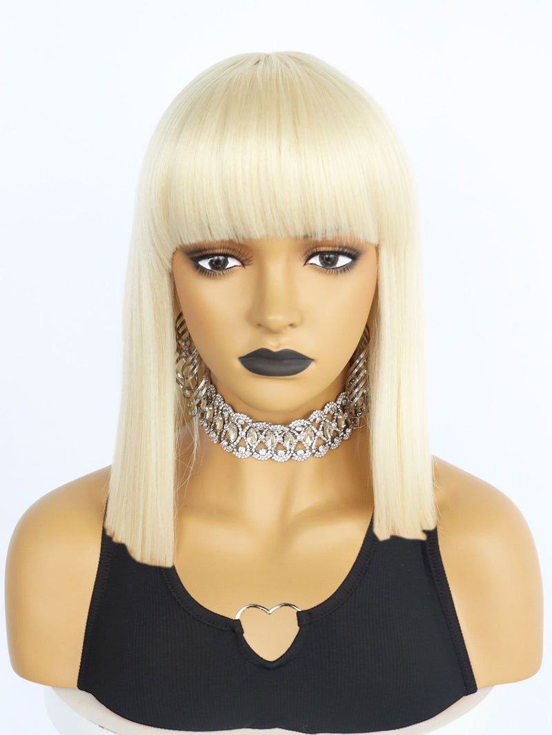 12 inch Short Blonde Bob Synthetic Wigs with Bangs | FU2031734 - Anogol