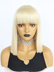 12 inch Short Blonde Bob Synthetic Wigs with Bangs | FU2031734 - Anogol