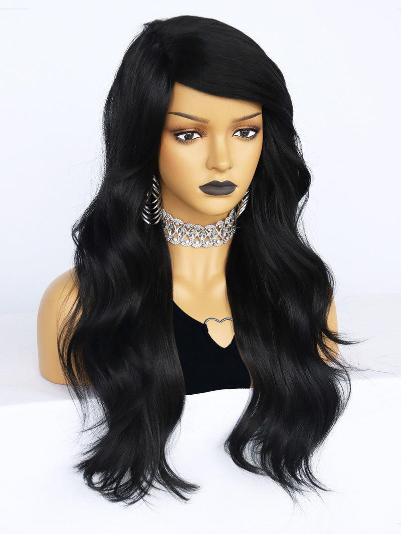 25 inch Wavy Black Synthetic Wigs for Women | FU2031709 - Anogol