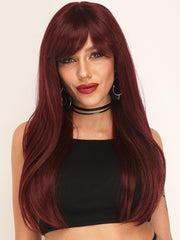 Long Straight Wine Red Synthetic Wig with Bangs | DM1810886 - Anogol