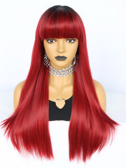 26 inches Straight Black Ombre Red Synthetic Wigs with Bangs | FU2031729 - Anogol