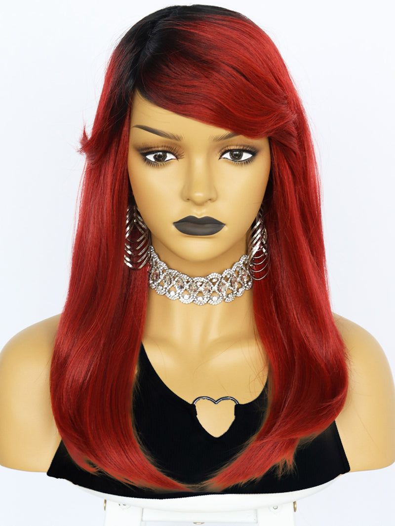 20 inch Straight Black Ombre Red Synthetic Wigs | FU2031748 - Anogol