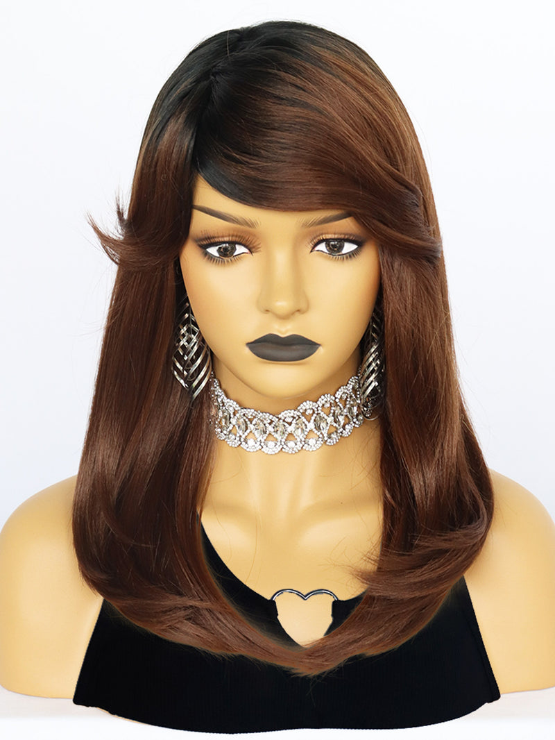 18 inches Straight Black Ombre Brown Synthetic Wigs | FU2031749 - Anogol