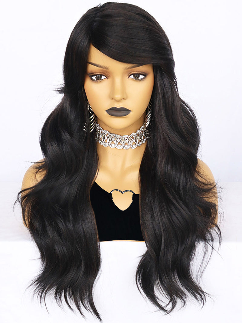 25 inch Wavy Black Synthetic Wigs for Women | FU2031717 - Anogol