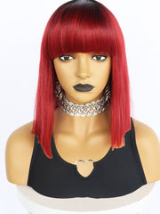 12 inch Short Black Ombre Red Bob Synthetic Wigs | FU2031744 - Anogol