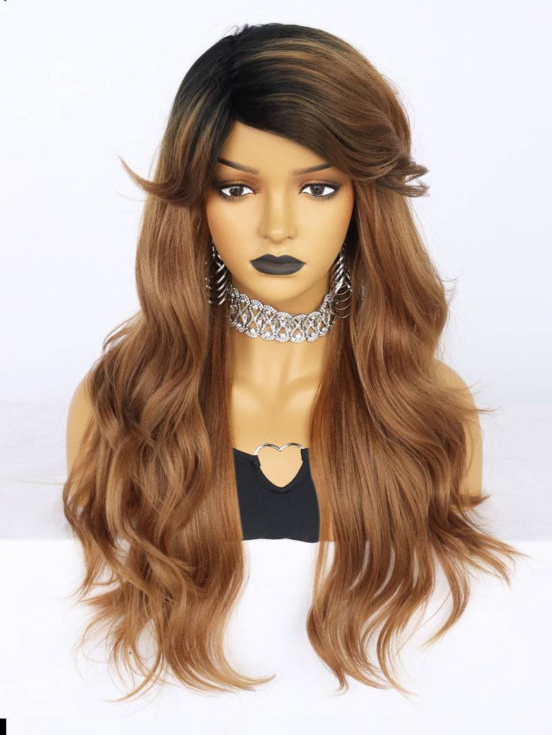 24 inch Wavy Black Ombre Blonde Synthetic Wigs | FU2031735 - Anogol