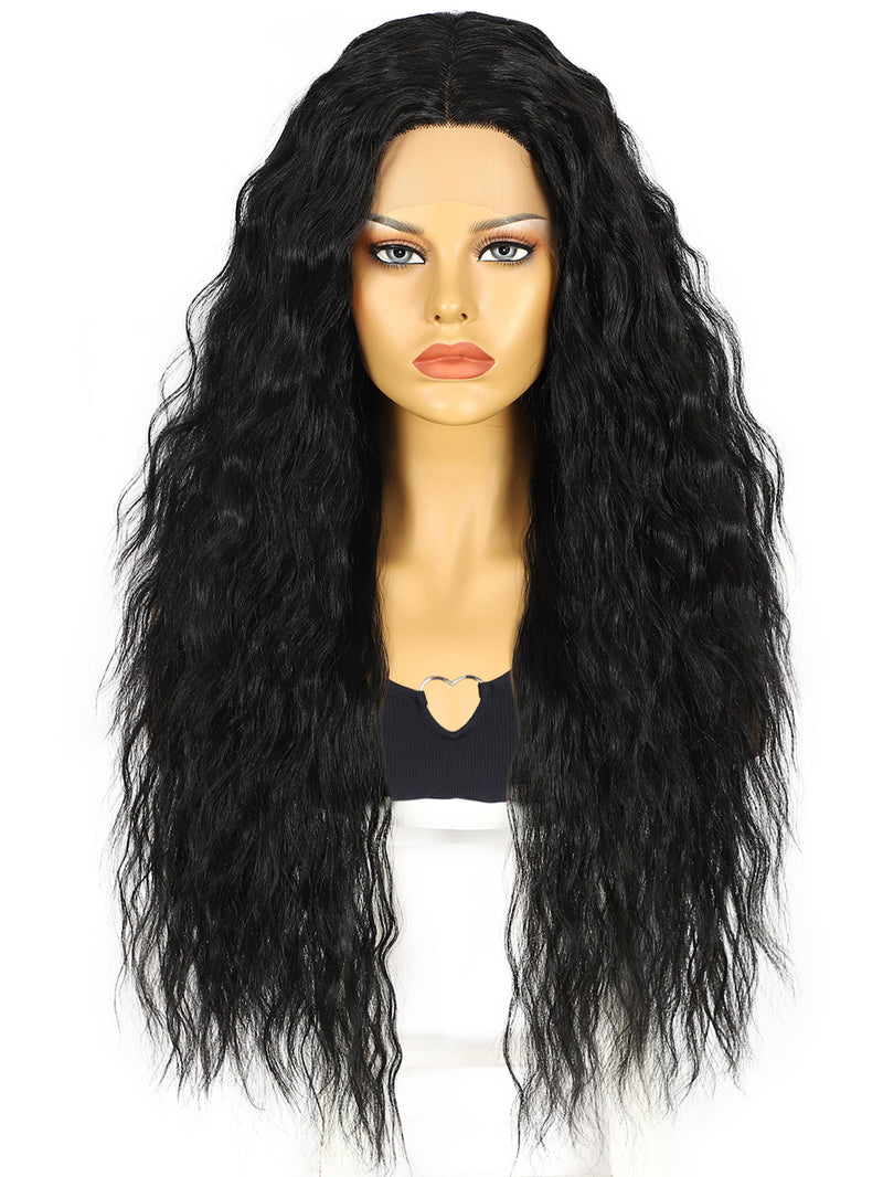 13*1 T Shape Curly Synthetic Black Lace Front Wigs for Women| FU1905033C - Anogol