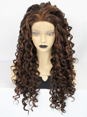 13*3 2 Tone Black Ombre Brown Curly Synthetic Lace Front Wig | G1707293 - Anogol