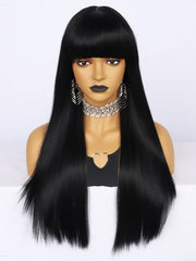 24 inch Straight Black Synthetic Wigs with Bangs | FFU2031727 - Anogol