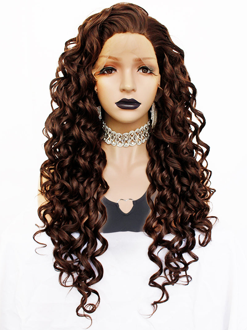 13*3 Curly Brown Synthetic Lace Front Wig for Women | X1707292 - Anogol