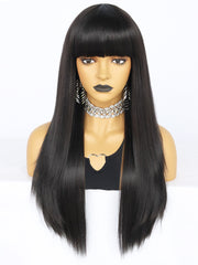 27 inches Straight Black Synthetic Wigs with Bangs | FU2031719 - Anogol