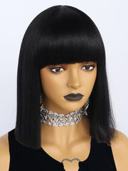 13 inches Short Black Bob Synthetic Wigs with Bangs | FU2031723 - Anogol