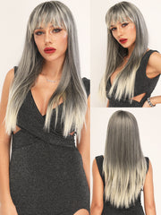 2 Tone  Ombre Gray Blonde Straight Synthetic Wig with Bangs for Women | DM1810813 - Anogol