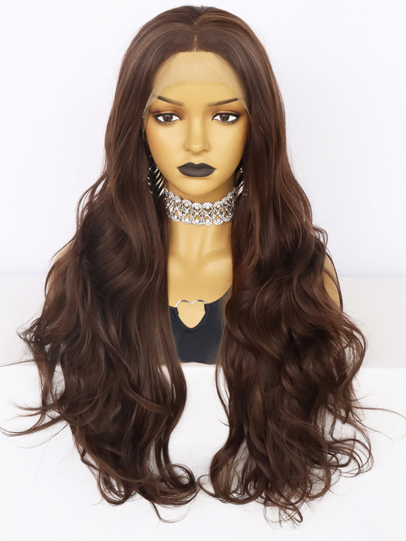 13*1 Wavy Dark Brown Lace Front Wig Synthetic Hair | G1611224C - Anogol