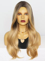 Long Wavy Middle Part Black Ombre Blonde Synthetic Wigs for Women | LC277-5 - Anogol