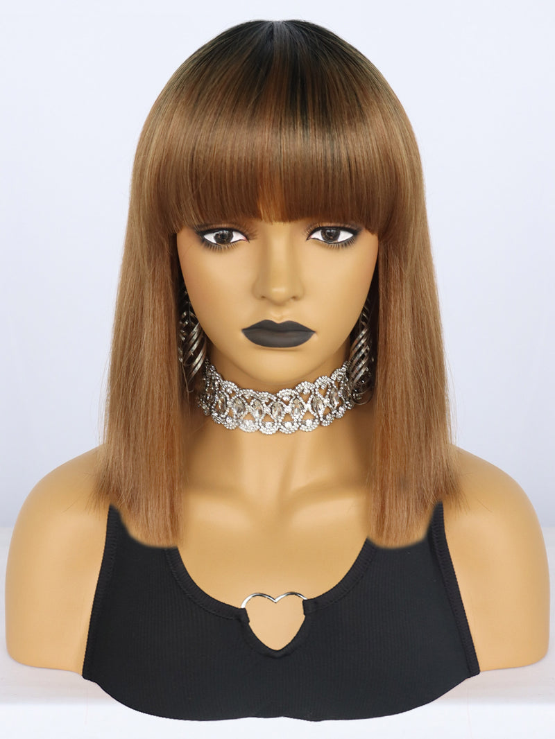 12 inches Short Black Ombre Brown Bob Synthetic Wigs | FU2031742 - Anogol