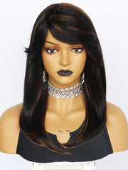 19 inch Straight 2 Tone Black and Brown Synthetic Wigs | FU2031713 - Anogol