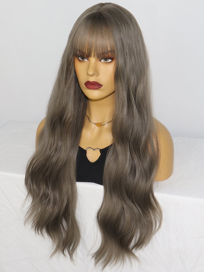 Long Wavy Gray Synthetic Wigs with Bangs for Women | TGG-005 - Anogol