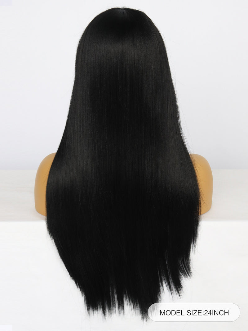 24 inch Straight Black Synthetic Wigs with Bangs | FFU2031727 - Anogol