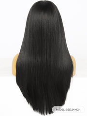 24 inch Straight Black Synthetic Wigs with Bangs | FU2031730 - Anogol