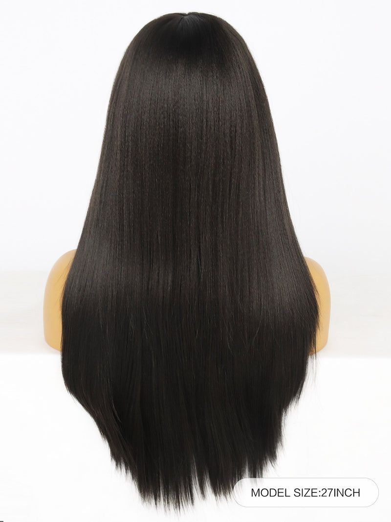 27 inches Straight Black Synthetic Wigs with Bangs | FU2031719 - Anogol