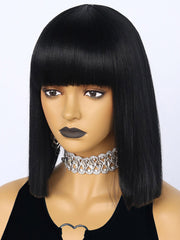 13 inches Short Black Bob Synthetic Wigs with Bangs | FU2031723 - Anogol