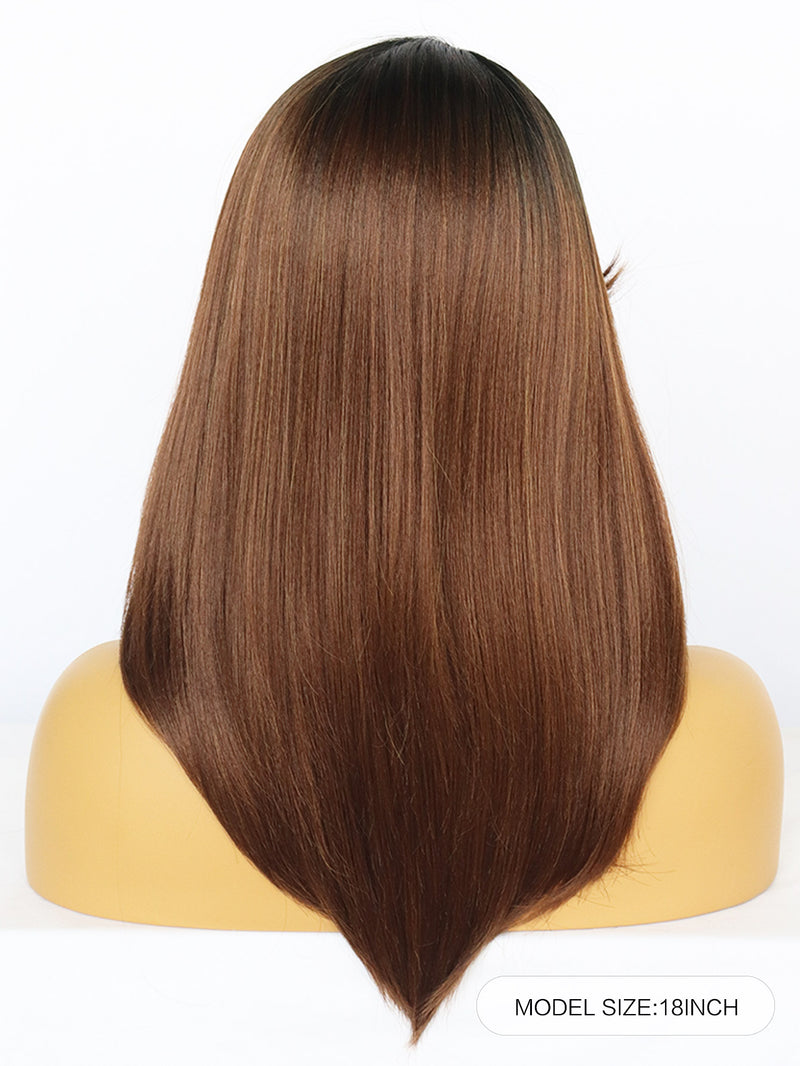 18 inches Straight Black Ombre Brown Synthetic Wigs | FU2031749 - Anogol